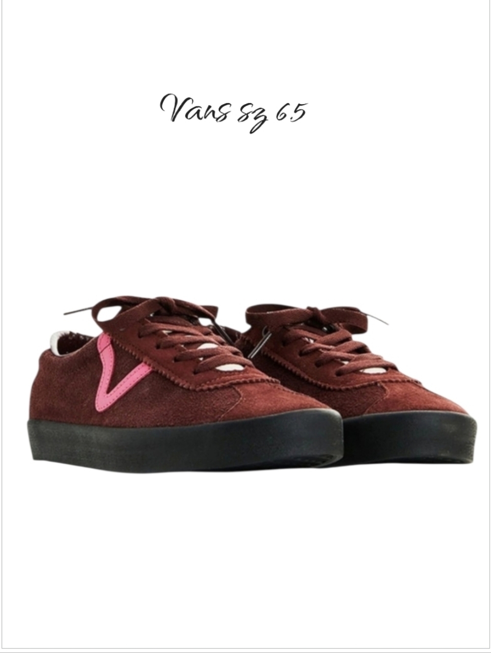 Vans Sport Low Burgundy Suede Sneaker Size 6.5 New Pink V Stripe Black Sole